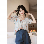 Mishow Naiste 2023. aasta suvine uus tikandiga pluus, puhvis varrukas, &scaron;ifoon korea moodne kandiline krae lahtine pullover, naiste topid MXC38X1278 S