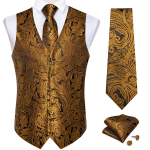 Kuldne must Paisley meeste vest Retro vestiga lips Tasku kandiline mansetin&ouml;&ouml;pide komplekt S