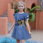 T&uuml;drukutele Tekstuuriga kassipoegade kleidid Lastele T&uuml;drukute Peokleit Liibuv Liibuv L&uuml;hikeste Varrukatega Seelik &Uuml;le 4-aastastele T&uuml;drukutele 80 sinine