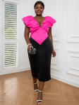 AOMEI Sexy Deep V kaelusega peokleidid naistele Patchwork Mantel Varrukad Bodycon Volangid P&otilde;lvepikkus &Ouml;&ouml;klubi &Otilde;htu&uuml;rituste komplektid Suvine S Heleroosa