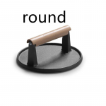 Burgerpress, 7  &uuml;mmargune ja 8,2  x 4,3  ristk&uuml;lik, vastupidav malmist Smash peekonipressi lihapraad puidust k&auml;epidemega k&uuml;psetusplaadile, v&otilde;ileivale, mittenakkuvale pannile round