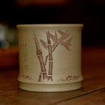 Yixing lilla liivatops toormaagi rohelise segmendi mudast bambusest ajalehe ohutu tass puhas k&auml;sitsi valmistatud reljeefne nikerdatud bambusest tass 160 ml <200ml