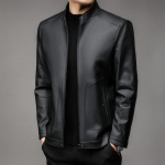 2023. aasta Mens Trend Smart Casual tuulekindlad kunstnahast jakid Meeste Bomber Retro kaelus, Must &otilde;huke PU lukuga mantlid T&auml;navar&otilde;ivad M must