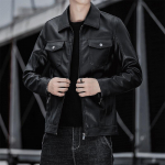 S&uuml;gis- ja talvine rev vabaaja meeste nahktagi &Auml;ri&otilde;huke lukuga nahktagi Meeste PU-nahast r&otilde;ivaste trend M