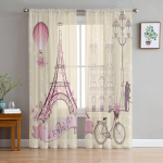 Prantsusmaa Paris Tower &otilde;hupall Retro t&uuml;ll l&auml;bipaistvad aknakardinad elutuppa Magamistoa Voile Organza kardinad kardinad W135 x H115cm x1