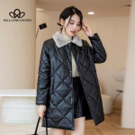 S&uuml;gistalvine keskmise pikkusega naiste puuvillasest nahast mantel Kunstnaaritsast rev&auml;&auml;riga paksendatud suures suuruses naiste mantel XL aprikoosi