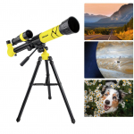 Lastele m&otilde;eldud professionaalne kosmose-astronoomiline teleskoop statiiviga v&auml;listingimustes kasutatava monokulaarse suumiga t&auml;ppissihikuga lastele hariv kingitus m&auml;nguasi kollane