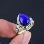 10x15 mm Looduslik Lapis Lazuli V&auml;&auml;riskivi 925 Sterling H&otilde;be Pirnikujuline S&otilde;rmus Naistele ja T&uuml;drukutele 5 sinine