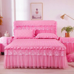 Libisemiskindel seelik Princess Thicken polsterdatud voodi seelik tepitud voodi, pehme soe seelik King-voodi ilma padjap&uuml;&uuml;rita 1pc Skirt 150x200cm roosa