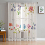 Vintage lilled Rohttaimede lina tekstuuriga t&uuml;llkardinad elutuppa K&ouml;&ouml;k Sheer Voile kardin Magamistoa aknapaneelid 135W x 114H(cm) white