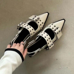 Slingback Shoes Gooti stiilis paksud kontsad naiste pumbad, neet Street Style, keskmise kontsaga punk vintage vabaaja sandaalid 2024. aasta kevadsuvi 34 beež