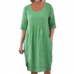 Naiste Midi-kleit O-kaelusega, poolvarrukatega vabaajakleit, &uuml;hev&auml;rviline, avara liibuvusega kleit, t&auml;navar&otilde;ivad S roosa punane v&auml;rv