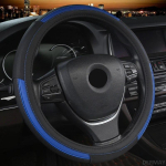 Car Steering Wheel Cover Micro Fiber Leather With Holes Multicolor Strip M Size fit 14-15 (37-38cm) Standard Steering Wheel sinine