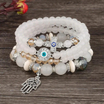 Mood mitmekihilised akr&uuml;&uuml;lhelmed helmestega reguleeritav k&auml;ev&otilde;ru naistele BoHo Lucky Evil eye Cross peopesa ripatsiga k&auml;ev&otilde;rud ehted 1 white