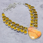 Natural Malinga Jasper, Citrine Gemstone 925 Sterling Silver Necklace 18 k3z72