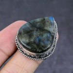 Natural Labradorite Gemstone Handmade 925 Sterling Silver Ring Size 7.5 e9i59