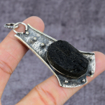 Natural Black Tourmaline Gemstone 925 Sterling Silver Gift Pendant 3.5 g7m51