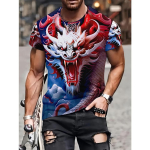 L&uuml;hikeste varrukatega plusssuuruses suvise t-s&auml;rk meeste riietus punane draakon 3D tr&uuml;kiga T-s&auml;rgid Meeste vabaaja spordir&otilde;ivaste T-s&auml;rk meestele S