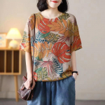 Harajuku Retro lillemustriga T-s&auml;rk Naiste suvemood riided Vintage &Uuml;markaelus Poolvarrukad kootud kampsunid Daami lahtised pulloverid 3XL