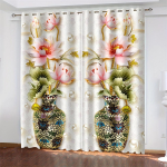2 tk 3D ilus vaas lootuslill digitaalselt tr&uuml;kitud kardin elutoa kardinad Aasadega &uuml;laosa kardinad elutuba kontor kodu (50Wx50H)x2(CM)&Grommet Top beige