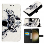 Flower Skull PU nahast rahakott Flip Photo Frame Book Case iPhone'ile Samsung Huawei Honor Xiaomi Redmi Oppo vivo Sony Google TCL Infinix... Tecno Camon 30