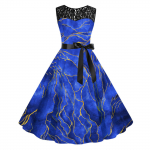 Naiste Mood Pitsist Patchwork &Uuml;mar Kaelus Varrukateta Tr&uuml;kiga V&ouml;&ouml;kohast Kogutud Kleit (Koos v&ouml;&ouml;ga) XL sinine