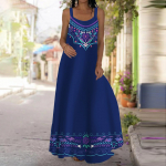 Naiste liblikkleit Maxi pikk kleit Sinine tikitud lilledega printkleit Kevad & Suvi Vaba aeg Puhkus XS sinine