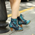 Naiste kingad Ehtsast nahast sandaalid Moodsad ja elegantsed reljeefsed retrov&auml;rvi k&auml;sitsi maalitud k&otilde;rge kontsaga kingad 36 sinine