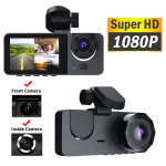 HD 1080P auto-DVR 3-objektiiviline s&otilde;idukisisene armatuurkaamera Kolmesuunaline kaamera DVR-id Salvesti Videoregistraator Armatuurkaamera kaamera 2,0-tolline IPS-ekraan ja tagakaamera Front & interior must
