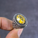 Natural Citrine Gemstone Handmade 925 Sterling Silver Jewelry Ring Size 10 h0n95