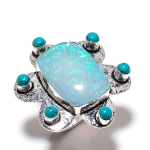 Natural Blue Triplet Opal, Turquoise Gemstone 925 Sterling Silver Ring S.9 v8t04 white