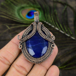 Sapphire Natural Gemstone Handmade Copper Wire Wrap Pendant 2.56 t5d32