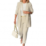 2 tk/komplekt Naiste &uuml;likonna mantlip&uuml;kste komplekt, &uuml;he n&ouml;&ouml;biga rev&auml;&auml;riga pikad varrukad, musta v&auml;rvi k&otilde;rge v&ouml;&ouml;kohaga sirged p&uuml;ksid M beež