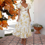 Kevadine pidulik kleit naistele V-kaelusega lilleline pikk kleit Vabaaja suvekleidid naistele Lilleline pidulik kleit L valge