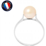 PERLINEA - Bague V&eacute;ritable Perle de Culture d'Eau Douce Ronde 7-8 mm - Colori Rose Naturel - Or Blanc - Bijou Femme
