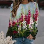 Mood Kevad ja S&uuml;gis 3D &Otilde;limaalid Prinditud pikkade varrukatega T-s&auml;rk Naiste Lilledega Pullover Harajuku Riietus Naiste Topid S