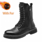 FashionSide T&otilde;mblukk K&otilde;rged Poolsaapad Meeste vabaajajalatsid Punk Nahast saapad meestele Talvine karusnahk Soe Stiilne Meeste Mootorrattasaabas Suur suurus 47