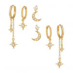 3 paari naiste k&otilde;rvar&otilde;ngad kuu ja t&auml;he kujuga v&otilde;lu vasest galvaniseeritud huggie k&otilde;rvar&otilde;ngad kivist daami naastud ballipidu tutvumine k&otilde;rva ehted kuldne