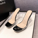 Suvemood L&auml;bipaistvad Platvormiga Sandaalid Naiste Avatud Varbaga Perspex K&otilde;rge Kontsaga Selged Disainerkingad Naiste Mules Slaidid 35 must