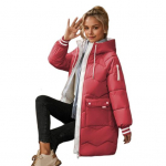 Talvine sulemantel, paksendatud polsterdatud pl&uuml;&uuml;sist kapuuts, suured taskud keskmise pikkusega tuulekindlad pikad varrukad soojust hoidev soe igap&auml;evane &uuml;ler&otilde;ivas puuvillane jope XXL punane