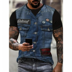 Fake Vest Jope muster Prindi T-s&auml;rgid meestele 3D Uudsus Suvine Hip Hop Trend Top Mood Oversized Cool Street Meester&otilde;ivad 2XL
