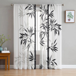 Bamboo Forest Rohelised l&auml;bipaistvad kardinad Elutoa aken T&uuml;llkardinad Magamistoa K&ouml;&ouml;gi jaoks Kodukaunistus Voile kardinad W135 x H115cm x1&Grommet Top