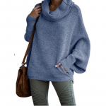 Naiste suures suuruses s&uuml;gisene &uuml;hev&auml;rviline kudum Moodne pullover Lantern avara pikkade varrukatega kampsun 2XL sinine