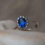 2,80 ct Ovaalne sinine safiir- ja naturaalne teemants&otilde;rmus 925 Sterling h&otilde;bedane v&auml;&auml;riskivist s&otilde;rmus, kingitus talle, kihlas&otilde;rmus M sinine