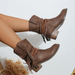 Piraadisaapad Naine Plisseeritud Tutt Keskmise s&auml;&auml;rega Naiste Terava ninaga J&auml;meda kontsaga L&uuml;hikesed Naiste Peale libistatavad Suur number 43 43 pruun