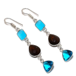 Aqua Chalcedony, Garnet Handmade 925 Sterling Silver Jewelry Earring 2.68 v8z35