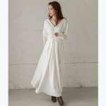 Kevadine V-kaelusega pikkade varrukatega pits-up v&ouml;&ouml;koht vabaaja kleit Naiste mood Soliidne Elegantne soliidne suvine naiste kleidid Vintage lihtne naiste pikk kleit 26074 S valge