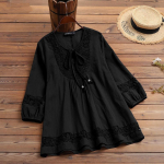 Puuvillane ja linane Splicing Lace Loose Top T-s&auml;rk 3XL