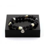 Pierres et Min&eacute;raux. Bracelet Opale multicolore d'Australie + Perles Lave 8 mm. Fabriqu&eacute; en France.