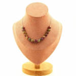 Pierres et Min&eacute;raux. Collier 15 perles Tourmaline bicolore 8 mm Chaine en acier inoxydable Collier femmes, hommes. Taille personnal